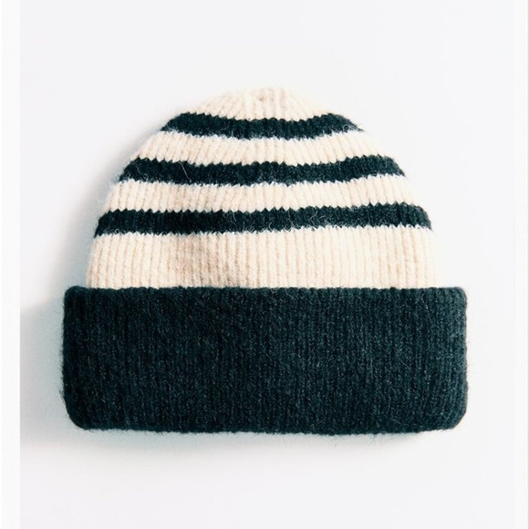 Zara black and cream knit beanie new with tags - Picture 1 of 5